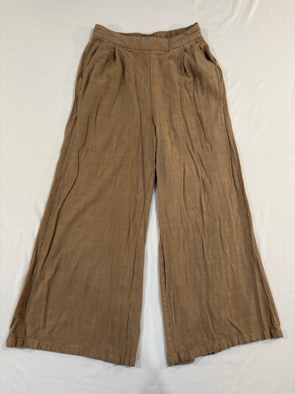Pink Lily Viscose Linen Blend Size Medium Tan Wide Leg Pants